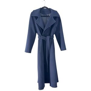 Vintage Rosewin Forstmann Wool Coat Womens Medium Navy Belted Long Overcoat 60s